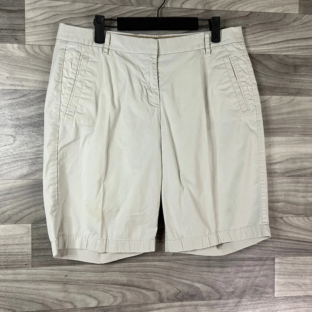 J.Crew Chino‎ Shorts Mens 32 Beige Khaki Stretch Flat Front Pockets Zip Casual